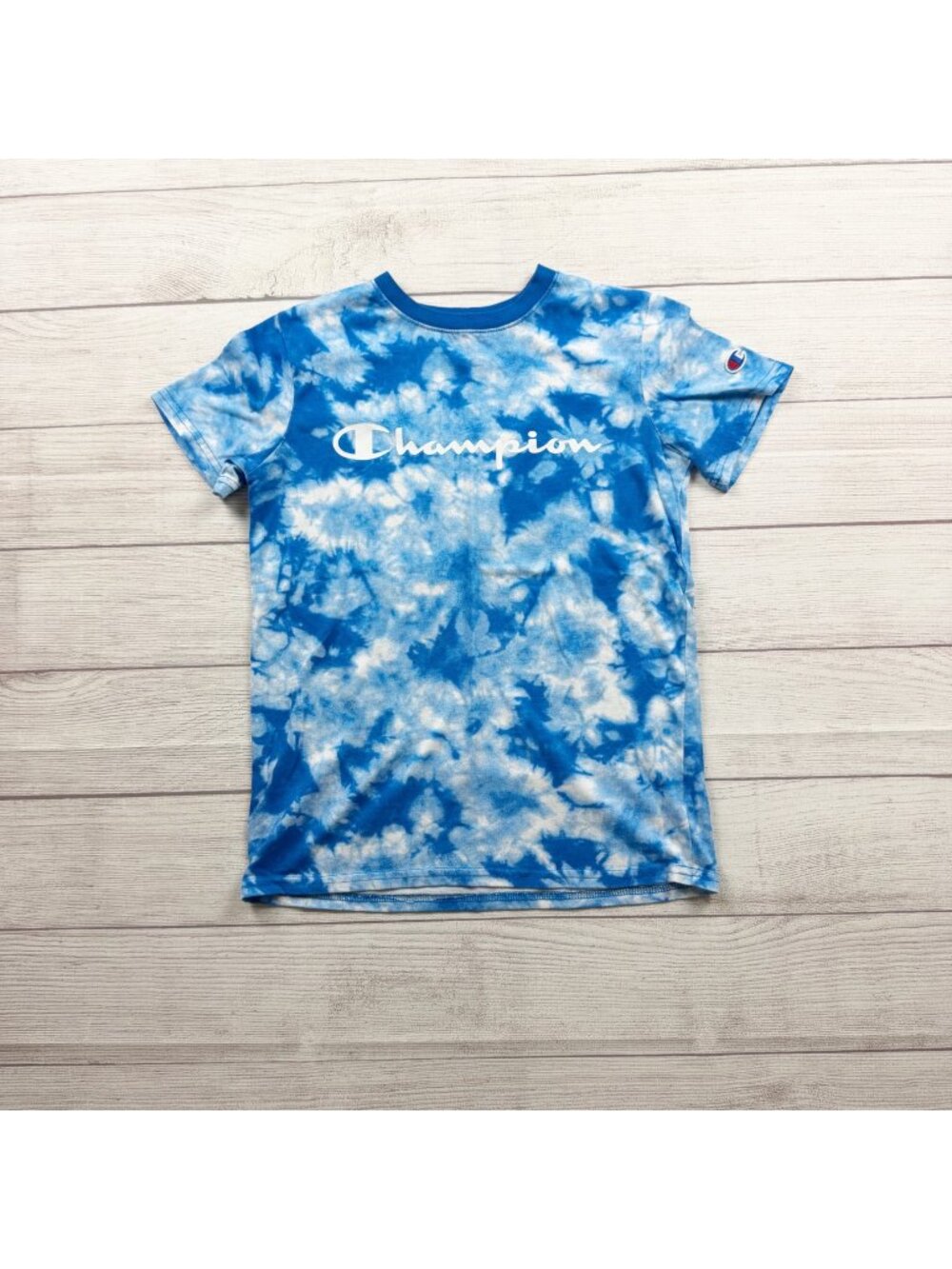 Champion Short Sleeve Tie Dye Blue White Graphic Tee Authentic Athleticwear M